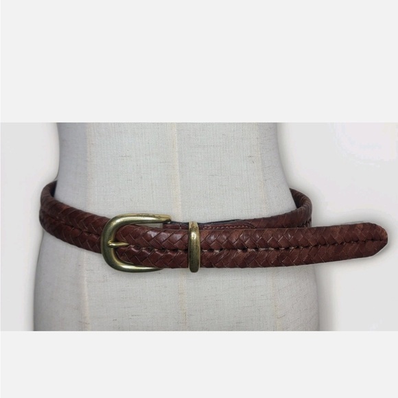 Coach Accessories - Vintage Coach Belt Leather 5922 Woven Braided Brown Solid Brass Crochet